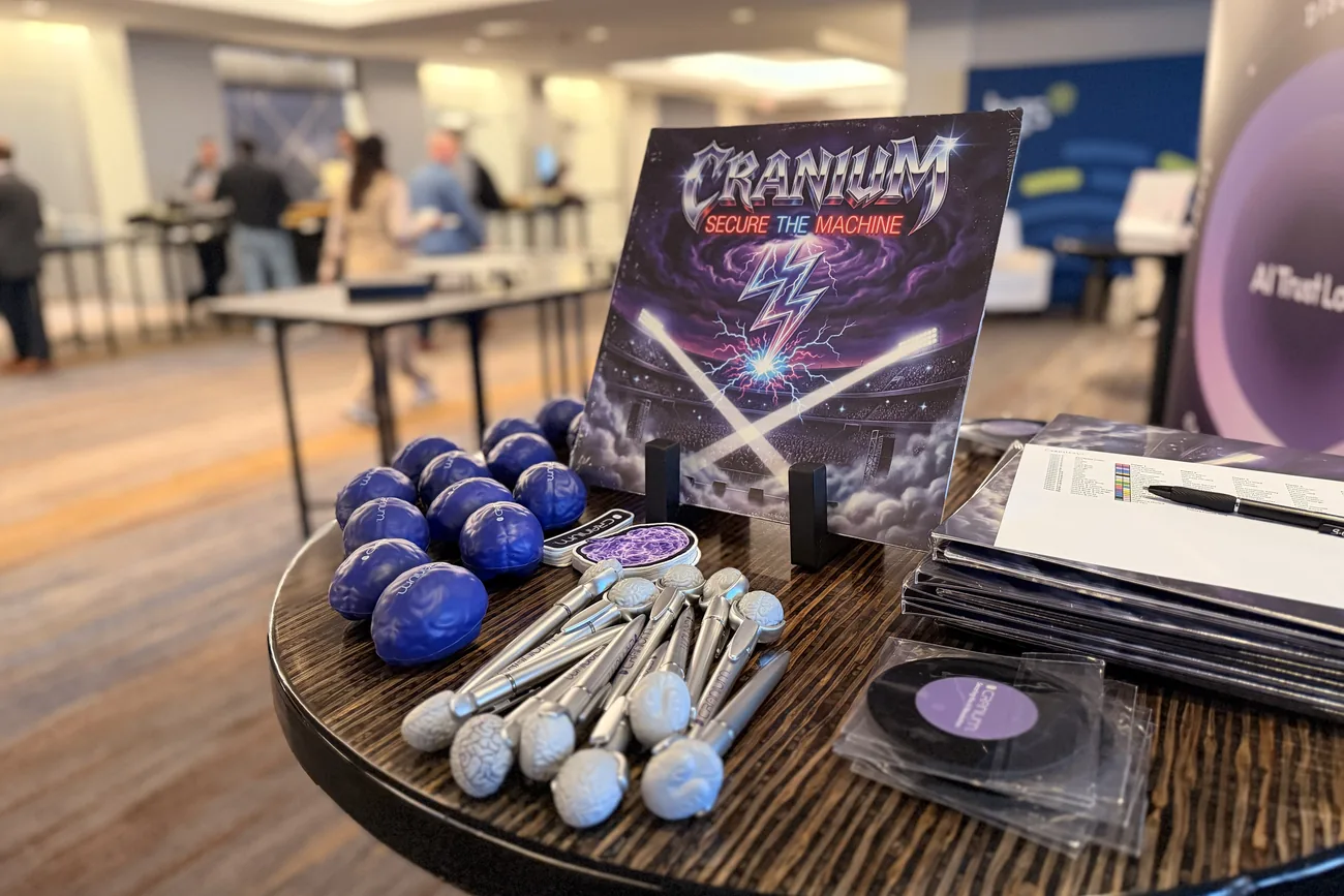The Craniacs &lsquo;Secure the Machine&rsquo; vinyl on the Cranium high-top with brain stress balls, brain pens and vinyl coasters